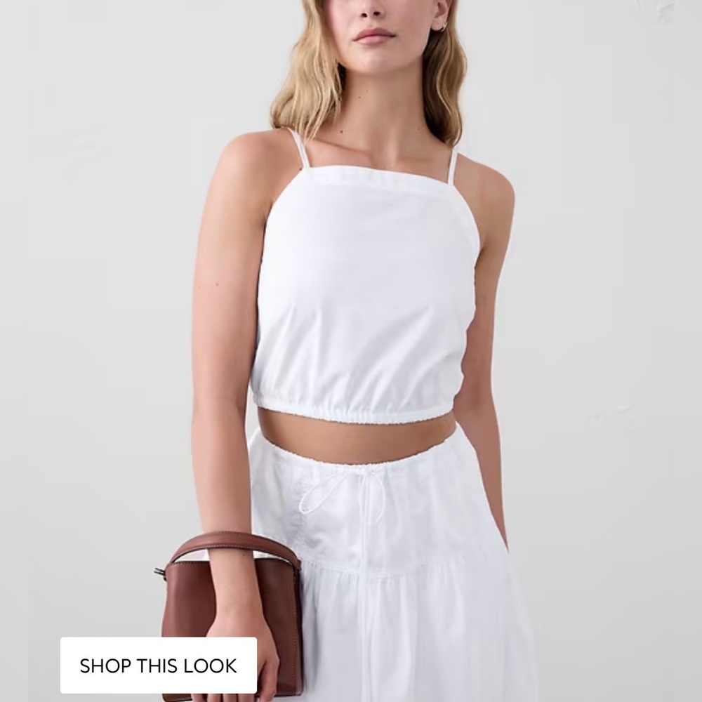 Banana Republic Factory - STRAPPY BUBBLE-HEM CROPPED TOP in white